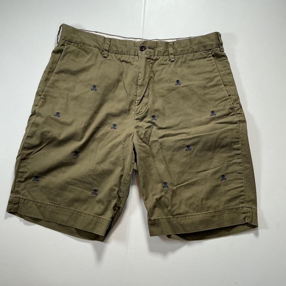 Polo Ralph Lauren Shorts Olive Green Skull Crossbones AOP Stretch Chino Mens 33